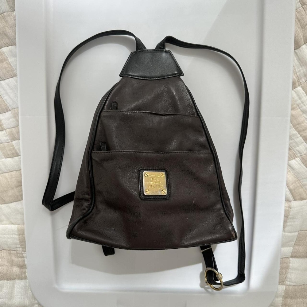 Rare vintage HCL Germany leather triangle backpack